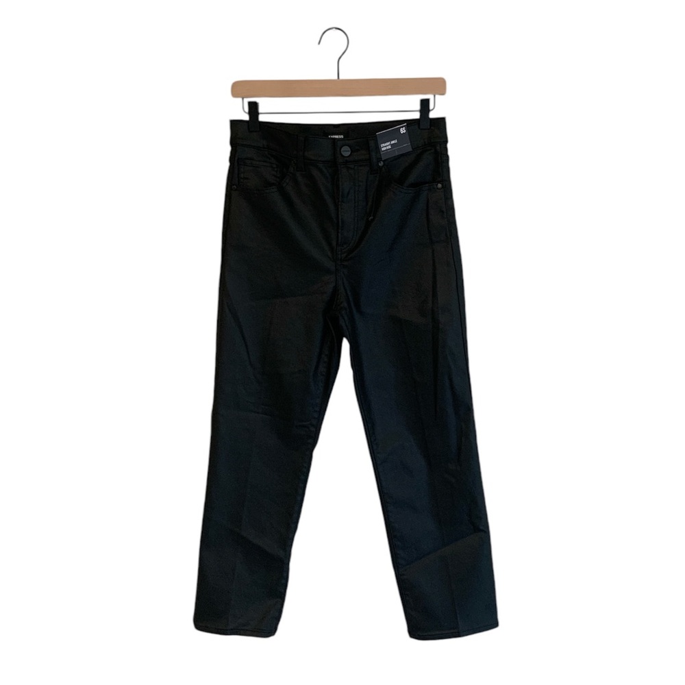 NWT Express Black Straight Ankle High Rise Coated Pants 6S Work Party New Years